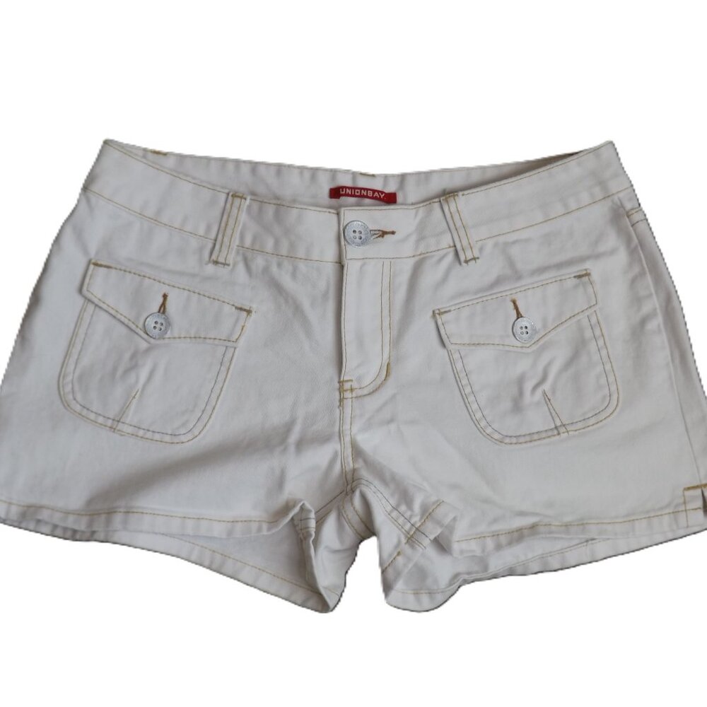 Vtg Unionbay Shorts Womens Juniors 11 Creme Color Button Flap Front Pockets Y2K